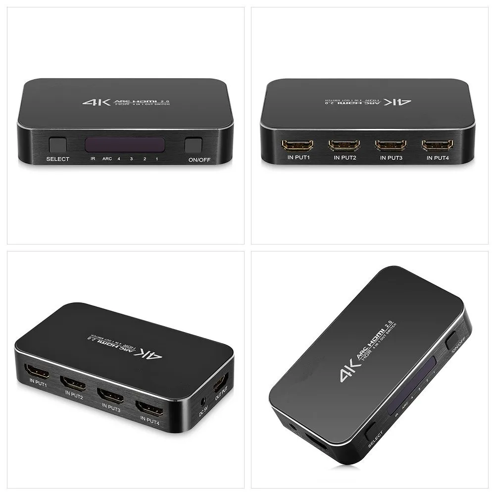 4 Port 18Gbps HDR 4K HDMI Switch 4x1 Support HDCP 2.2 Mini HDMI 2.0 Switcher HUB Box With IR Remote