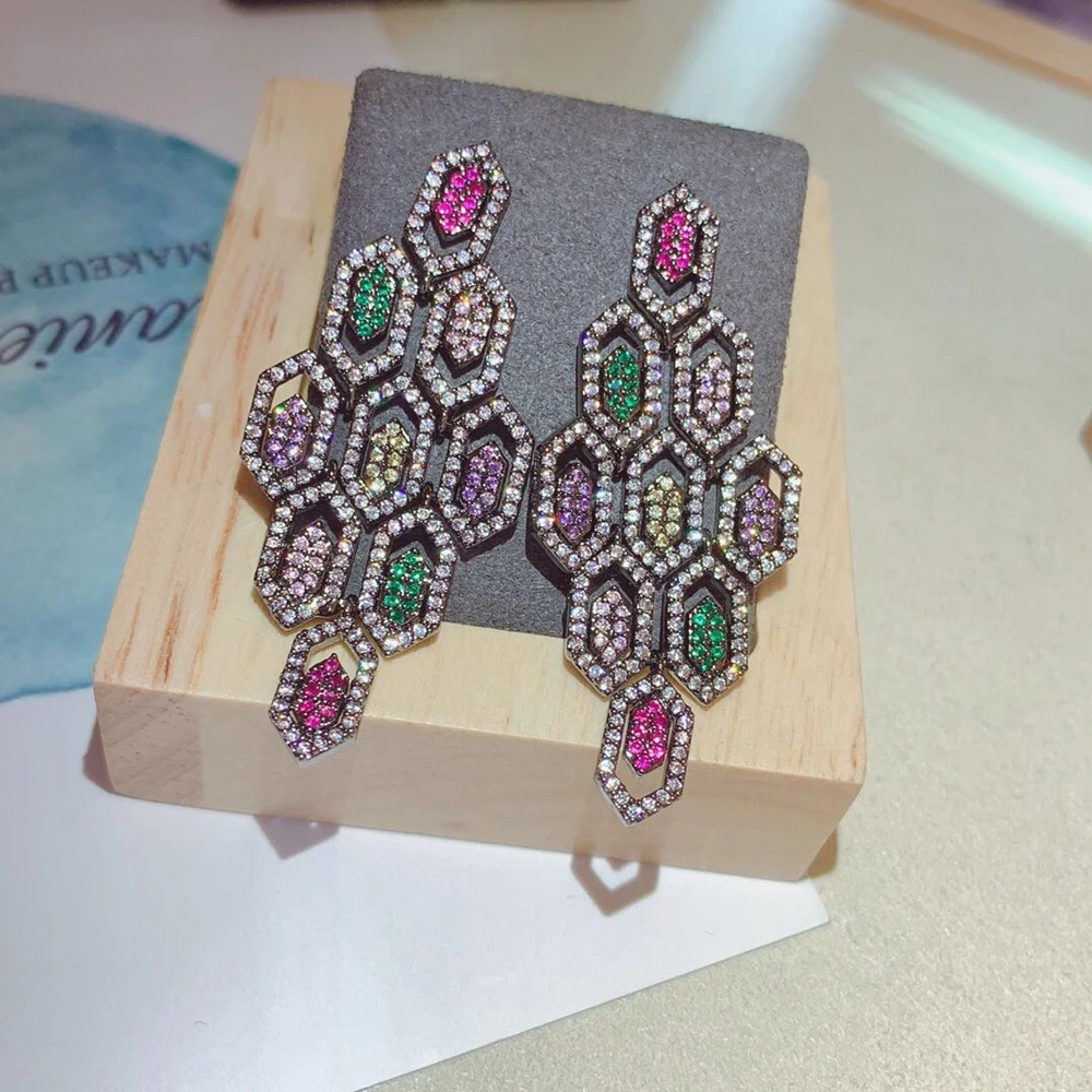 HIBRIDE Lady's Fashion Big Crystal Stud Earring AAA Cubic Zirconia Statement Earring Women Weeding Jewelry Vintage Earring E-487 - Image 2