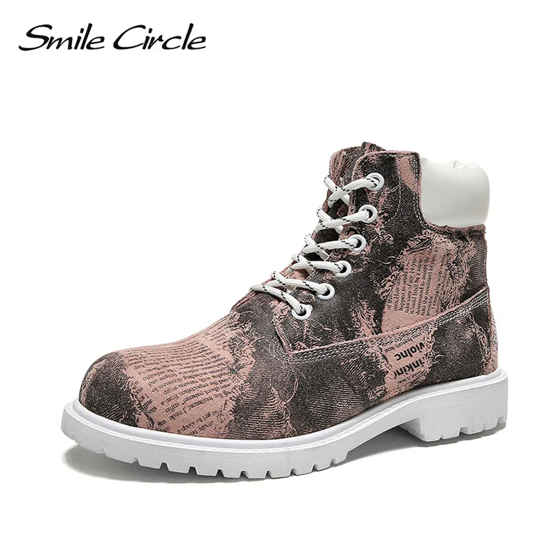 

Smile Circle Motorcycle Short Boots Women flat shoes Genuine Leather casual Ladies Low heel Boots