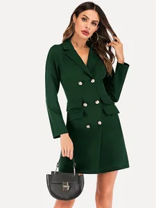Elegant Ladies Black White Blazer Dress Autumn Winter Casual Long Sleeve Jacket & Coat Oversized Slim Bodycon Dress