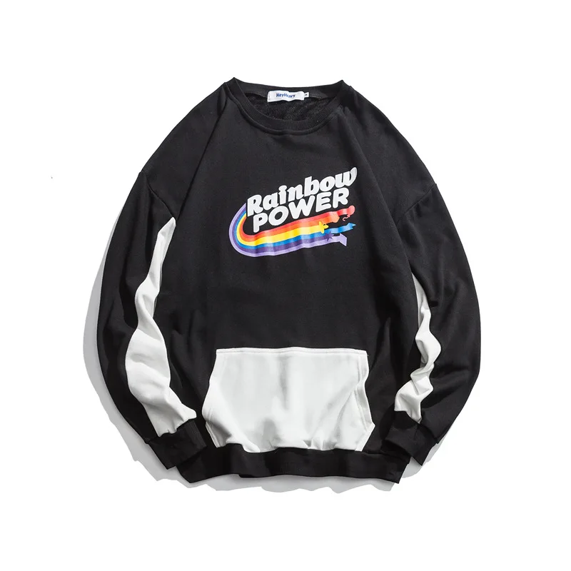 Autumn round neck pull head printed letters color matching loose sweatshirt men s couple Japanese Harajuku new bf style top