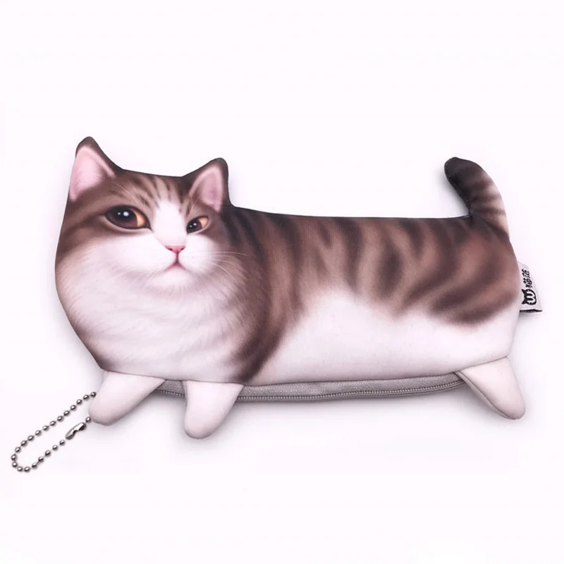 Милый 3D имитирующий Кот косметический футляр для косметики пенал на молнии Кошелек для монет