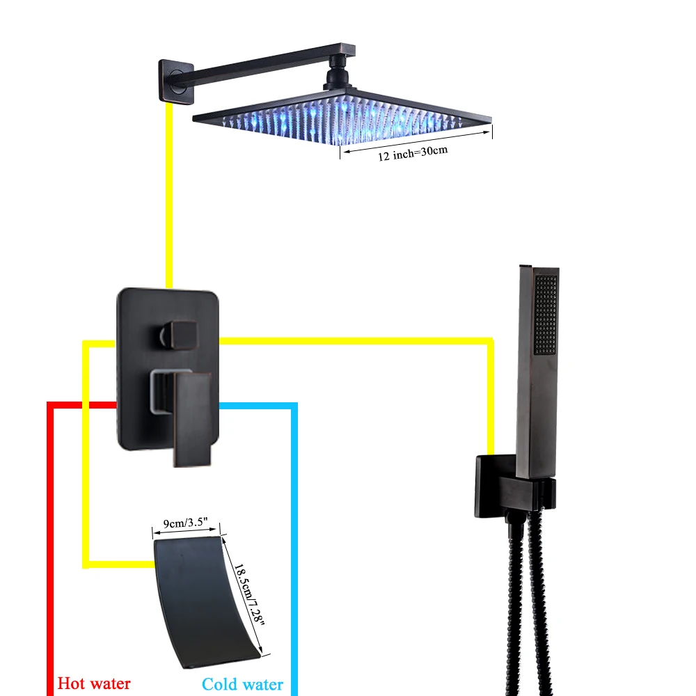 Смеситель для ванной комнаты черный бронзовый дождевой Душ Ванна кран настенный Ванна смеситель для душа кран для ванной душ набор для душа - Цвет: 12 inch shower set