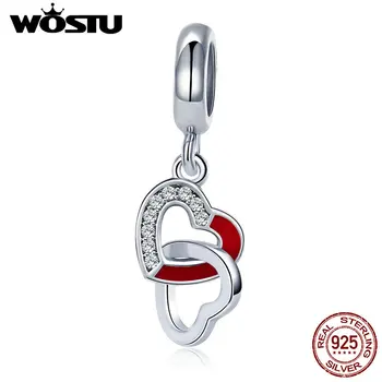 

WOSTU Real 925 Sterling Silver Intertwined Hearts Pendant Charm fit Beads Bracelet Necklace DIY Jewelry Lover Gift BKC735