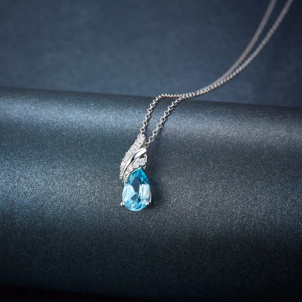 Hutang натуральный драгоценный камень небо кулон с голубым топазом стерлингового серебра 925 ожерелье изящные элегантные классические ювелирные изделия для женщин лучший подарок