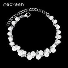 Mecresh элегантные свадебные браслеты с искусственным жемчугом для женщин, серебряные свадебные браслеты с кристаллами, новые европейские ювелирные изделия MSL325