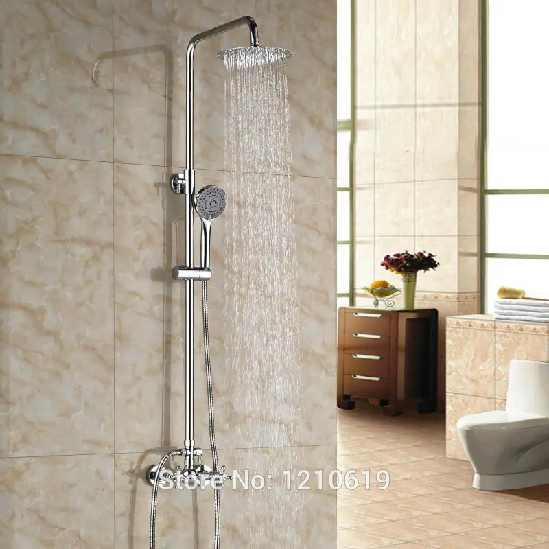 

Newly Chrome Plate Bath Shower Mixer Faucet Dual Handles 8" Shwoer Set Faucet w/ Hand Shower