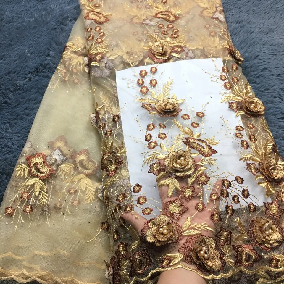 

Latest African Lace Fabric Embroidered 3d Flower Nigerian Lace Fabrics High Quality Lovely French Lace Fabric For Dress LM284