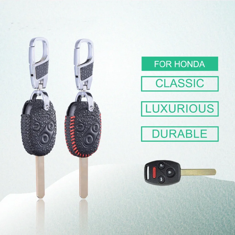 

Leather Remote Holder Keychain for Honda Civic Accord CRV Fit Pilot Ridgeline Insight Odyssey Smart Fob Shell Sleeve