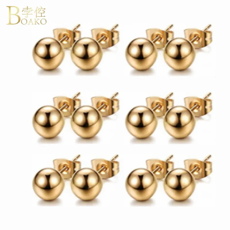 

BOAKO 1 Pair Gold Color Ball Stud Earrings Stainless Steel Earrings Punk Ear Tragus Ear Piercing Fake Taper For Women Jewelry
