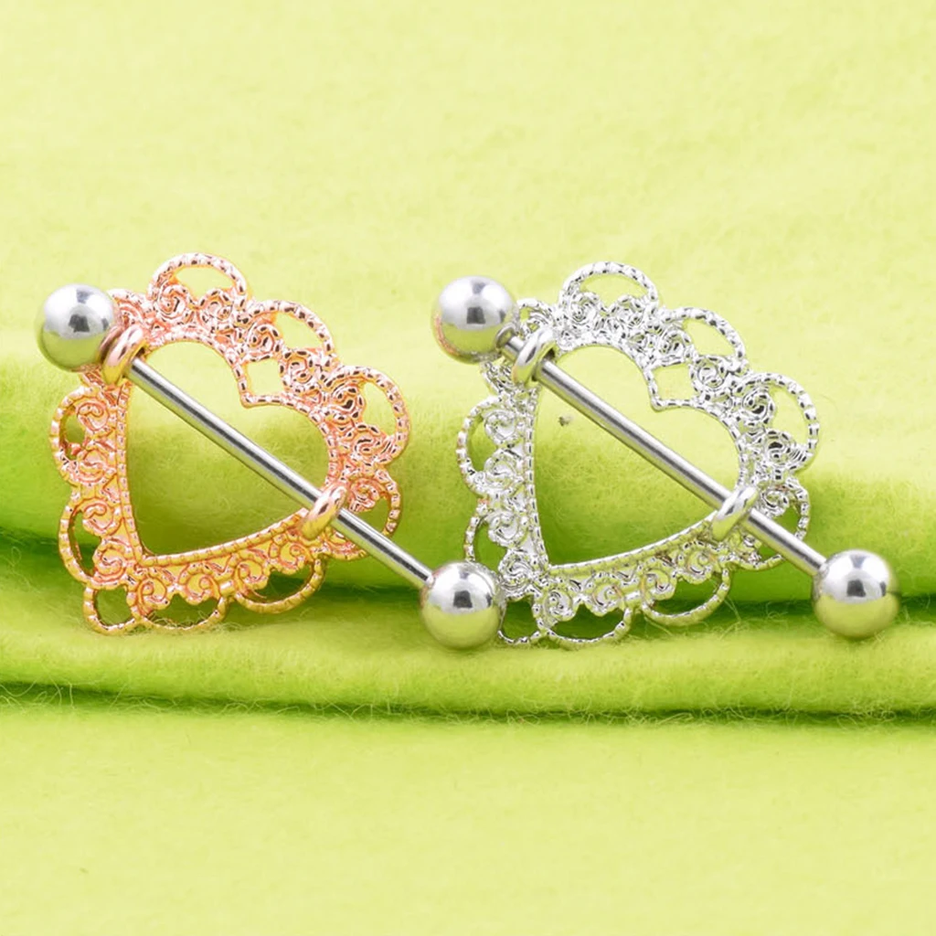 1 Pair Fashion Stainless Steel Love Hearts Nipple Bar Rings Nipple Ring Barbell Body Piercing Jewelry