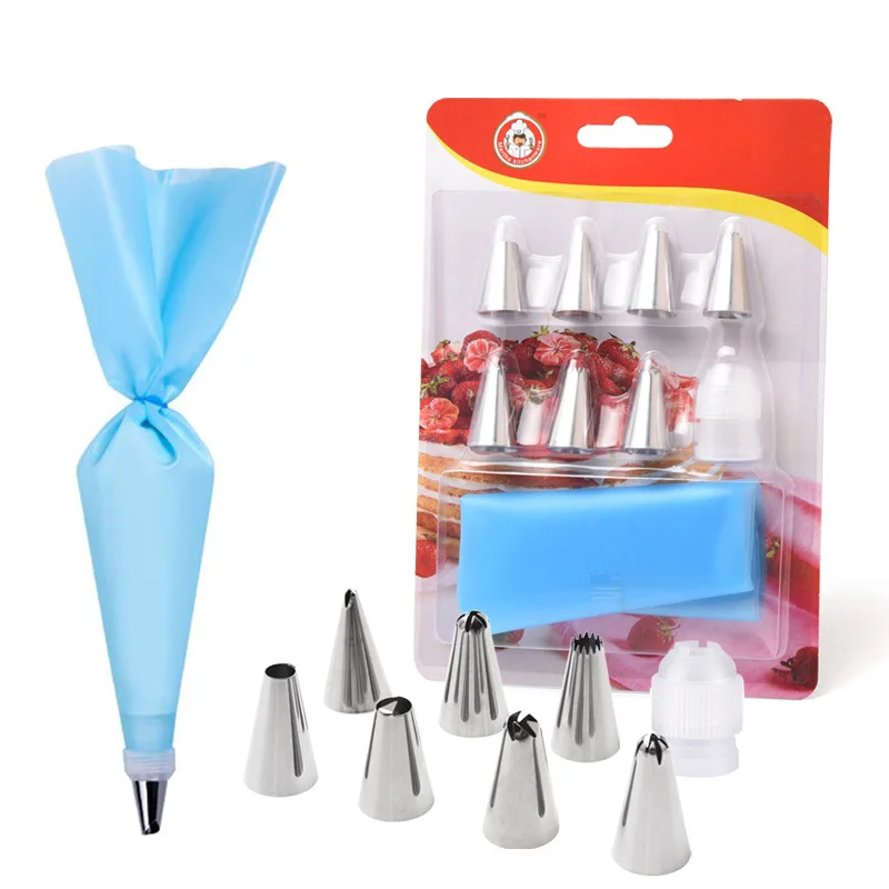 

9Pcs/Set Icing Piping Nozzles Sets Cake Decorating Tools Stainless Steel Cream Nozzles+Silicone Pastry Bag+Converter Cake Tips