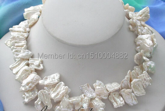 

shitou 00215 Wonderful 2row 16" 22mm baroque white biwa pearl necklace