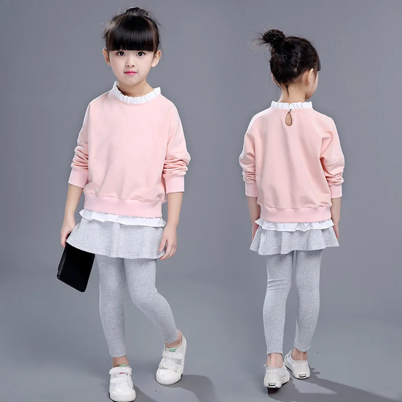 

Cotton Toddler Girl Clothes Autumn 2018 Pink O-neck Lace Sweatshirt+pants Set Girl Boutique Kids Clothing Back To School Outfit