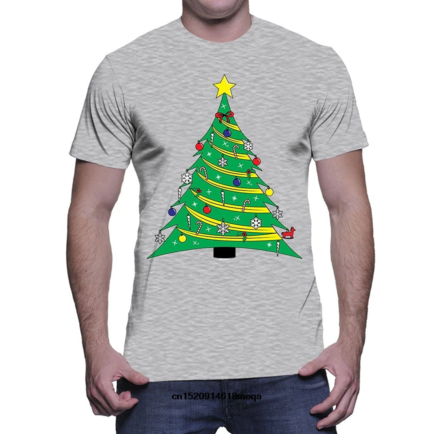 funny t shirts Mens Ornated Green Christmas Tree T-shirt Summer Fashion Cotton Style | Женская одежда