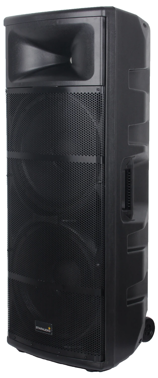 staraudio dual pro 5000W dual 15 powered pa stage speaker usb sd bluetooth led rgb light 2ch vhf wireless mics system