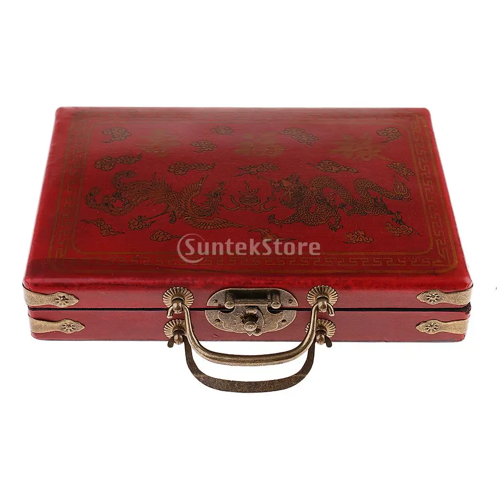 Collectible Chinese Antique Mahjong Chinese Antique Mahjong 144pcs with Dice in Wooden Box