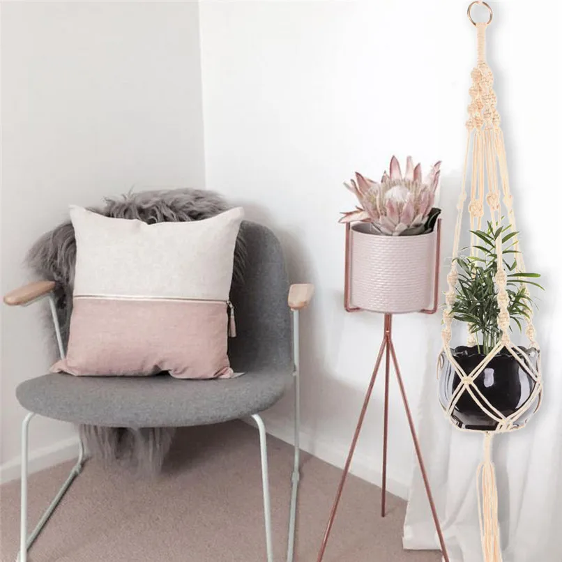 Macrame Plant Hangers Hanging Basket Hanging Plant Holder Bohemian Decor Plant Net bag wall hanging basket #2l16 (10)