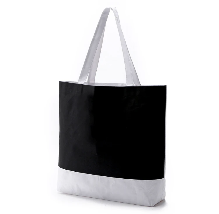 

Custom Black and White Mixed Fabric Polyester Promotional Shopping Tote Bag