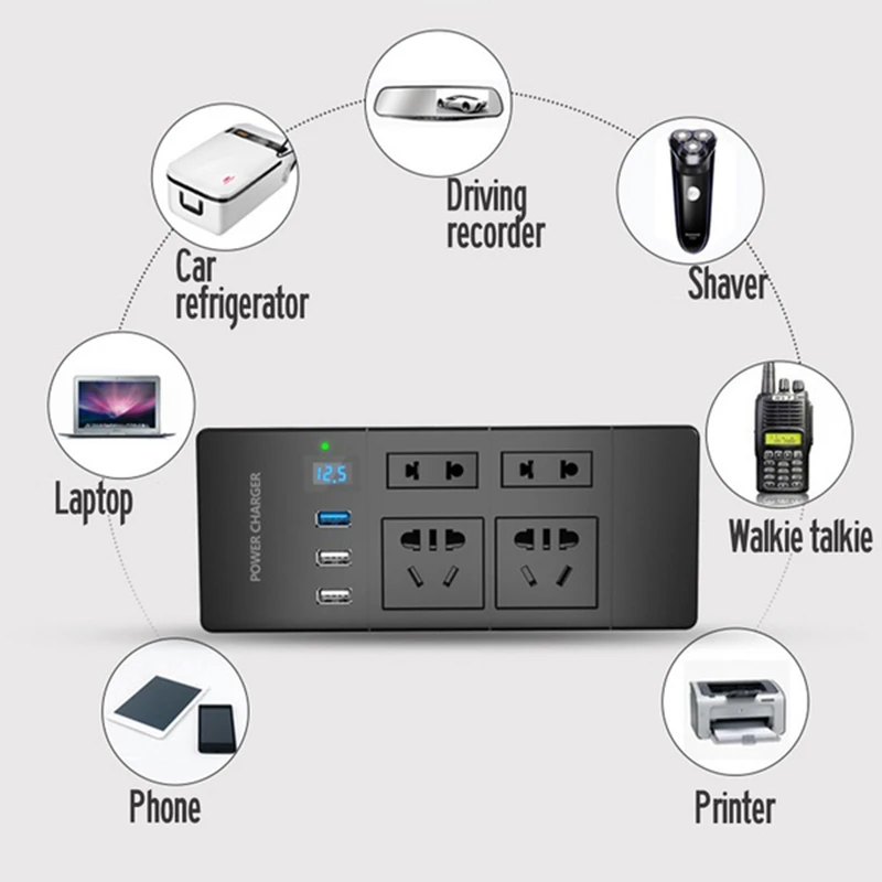 Автомобильный инвертор 3.0A 200 Вт 12 В/24 В к AC 220 В 3 инвертирующий usb-усилитель мощности преобразователь напряжения трансформатор ЖК-дисплей