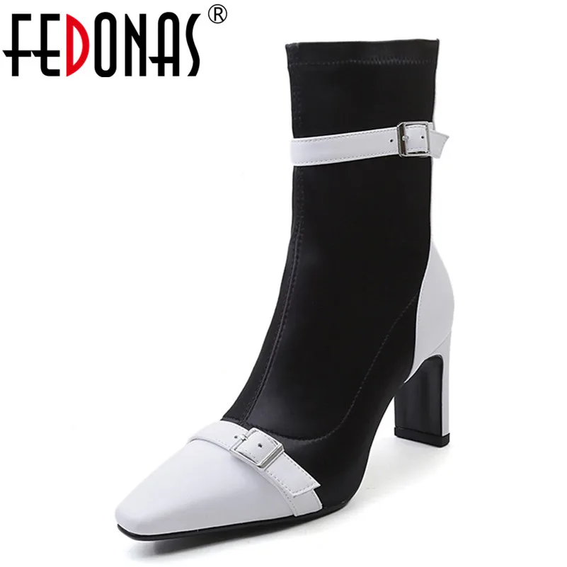

FEDONAS Brand Mid-calf Boots Women Genuine Leather High Heels Warm Autumn Winter Ladies Shoes Woman Buckles Party Prom Pumps
