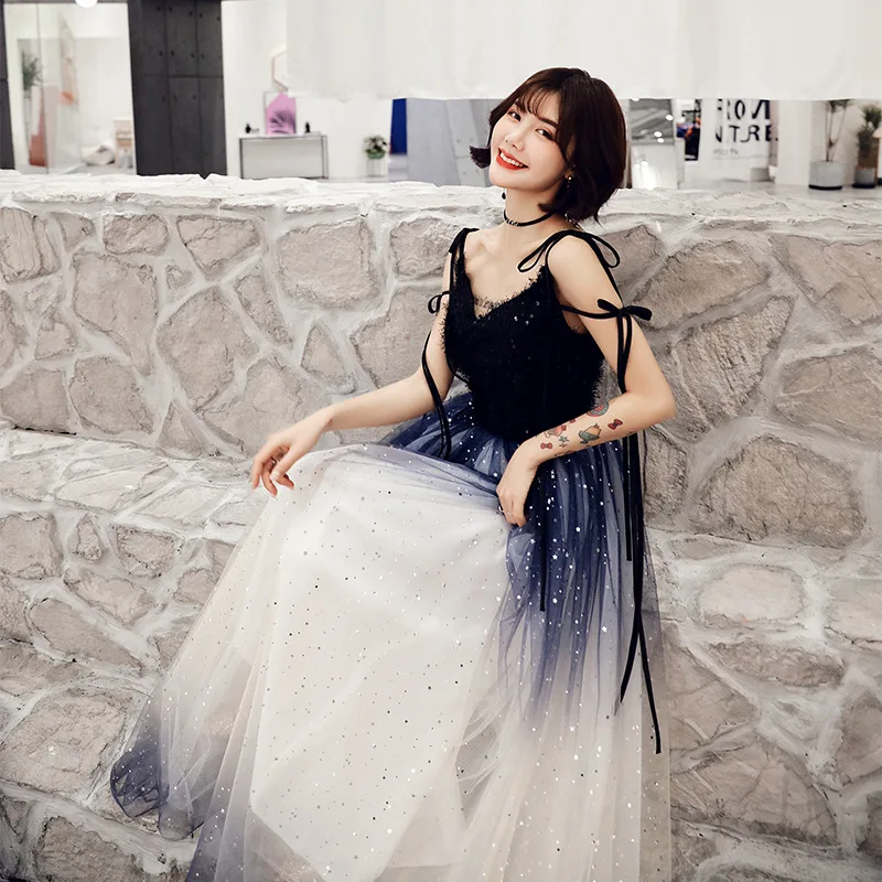 

Spaghetti Strap Backless Elegant Women Evening Gowns Lace Up Tulle Patchwork Party Dress V-neck Sexy Women Formal Dress G628