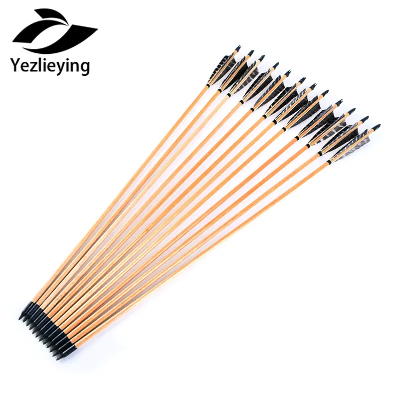 

Hunting Archery 6pcs Wood Arrow 31"length Turkey Feather Wood Arrows with Fixed Target Steel Point for Longbow