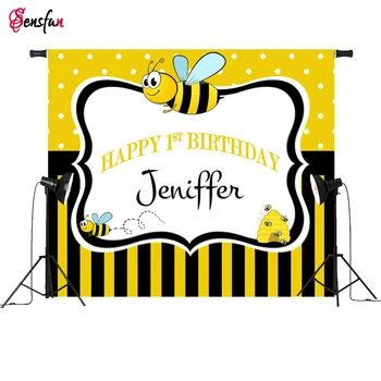 

ZY131 Sweet Cartoon Bee Children Birthday Backdrops Yellow Baby Shower Photocall Photography Background 7x5ft