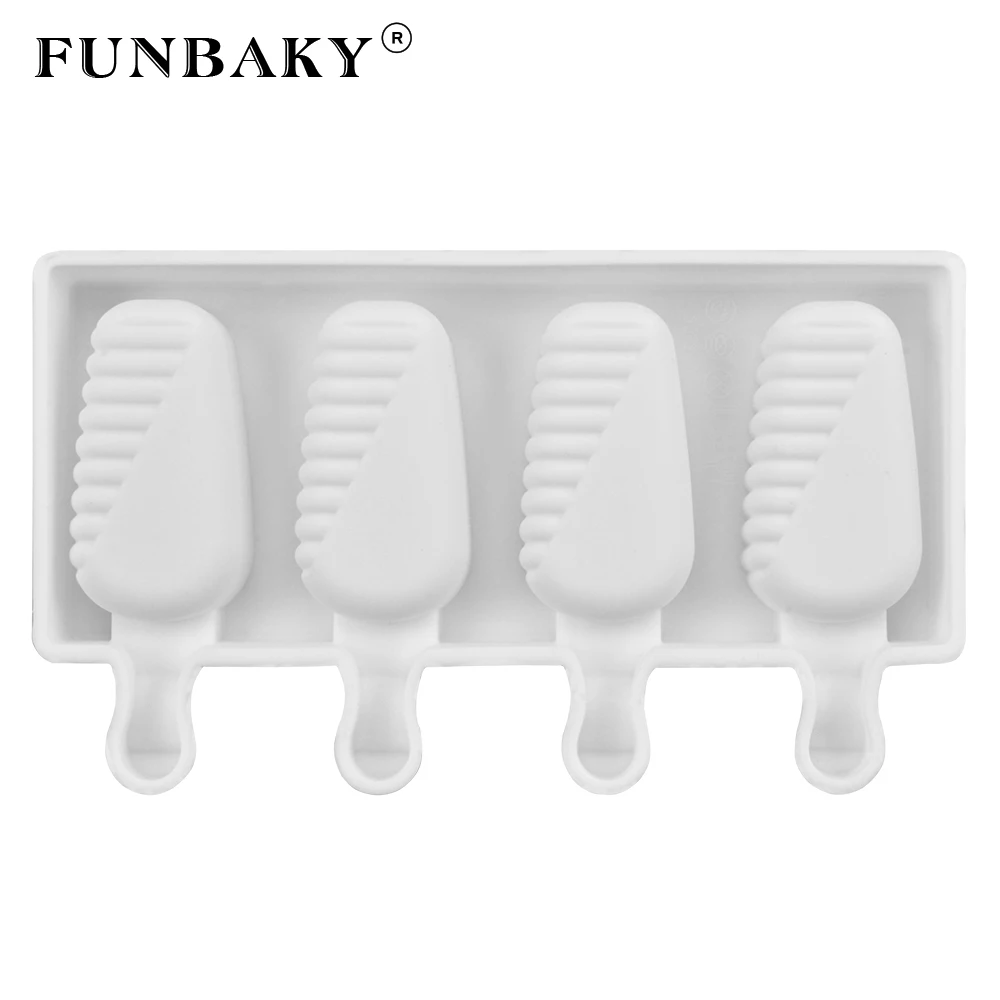 FUNBAKY 4 полости пищевого силикона Ледяной формы для крема детей дома с палочками