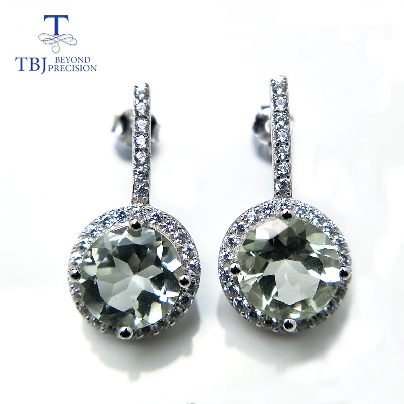 

TBJ,natural green amethyst quartz gemstone earring for girlfriend wife daughter gift, 925 stelring silver earring fine jewelry