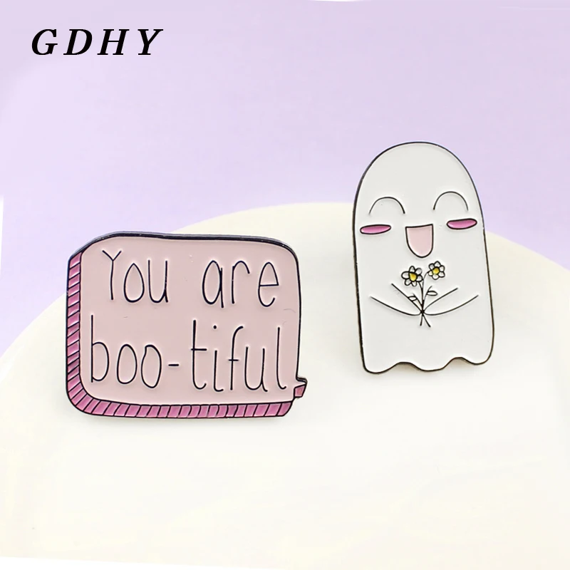 GDHY милая улыбка Ghost You A boo tiful Милая брошь в виде окна розовый баннер эмалированные