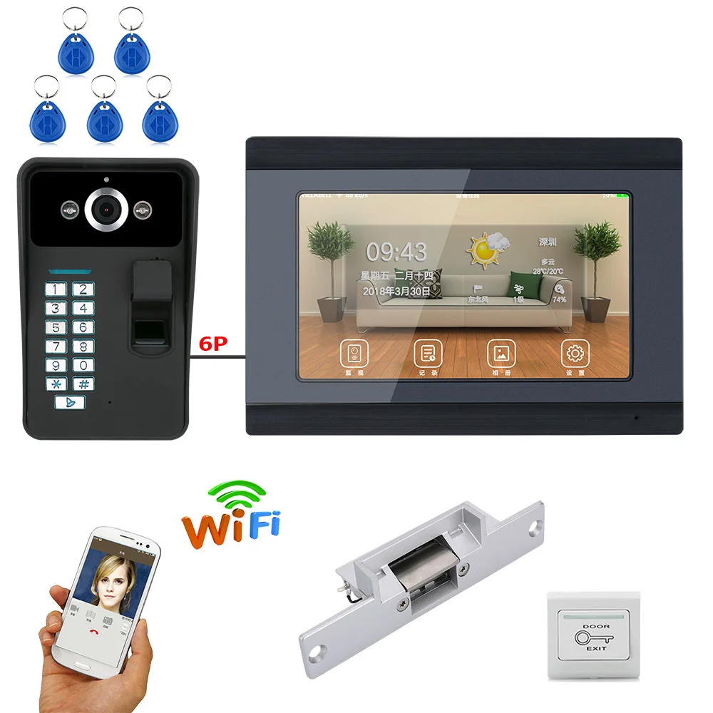 ##BUY 7 inch Wired Wireless Wifi Fingerprint Video Door Phone Doorbell Intercom System with Electric Strike Lock IR CUT HD 1000TVL