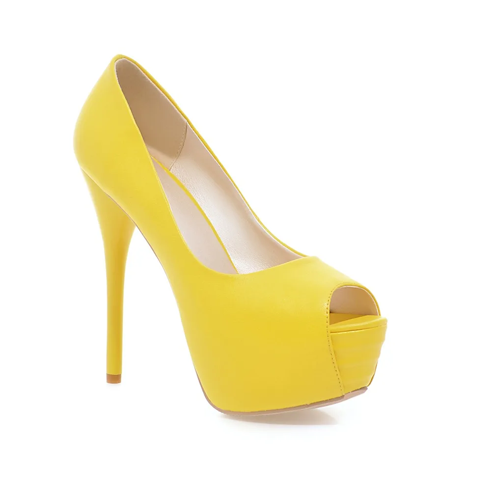 Пикантные 14 см весна/осень платформа тонкий каблук высокий каблук большой размер 32-43 открытый носок без шнуровки женские вечерние туфли женская обувь - Цвет: yellow
