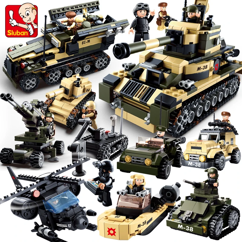 

Sluban 0587 Army Series 8 In 1 Military Tank Truck Model Building Blocks Enlighten Diy Figure Toys For Children