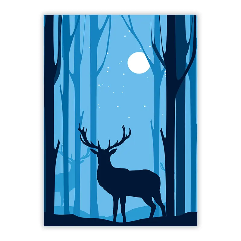 Cocina-Hotel-Kid-sala-ma-ana-noche-Elk-Deer-paisaje-cartel-impresiones-Wall-Art-lienzo-pintura (4)