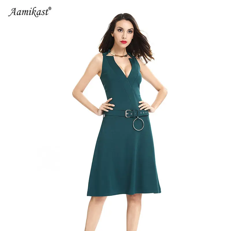 

Women Dress 2019 New Fashion Sexy Autumn Vintage V-neck Elegant Sleeveless Empire Evening Party Bodycon Pencil Dresses S M L 4XL