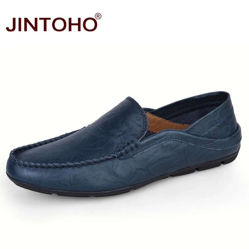 JINTOHO big size 35-47 slip on casual men loafers spring and autumn mens moccasins shoes genuine leather men's flats shoes