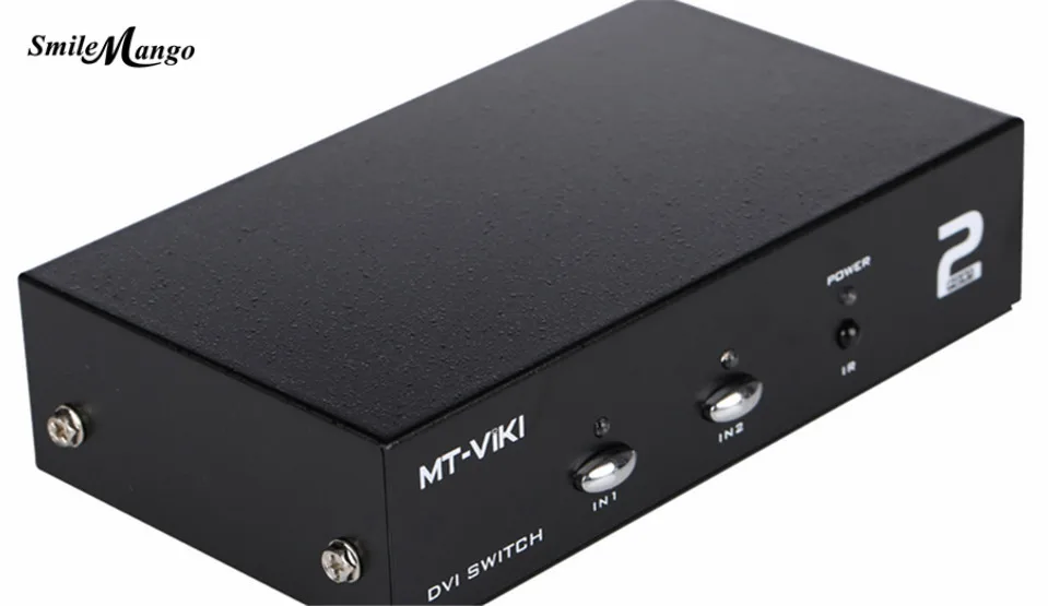 

SmileMango MT-VIKI 2 Port DVI Switch Box 2 in 1 out IR Remote Control PC Video Select Support 2048*1536 MT-DV201 Free Shipping