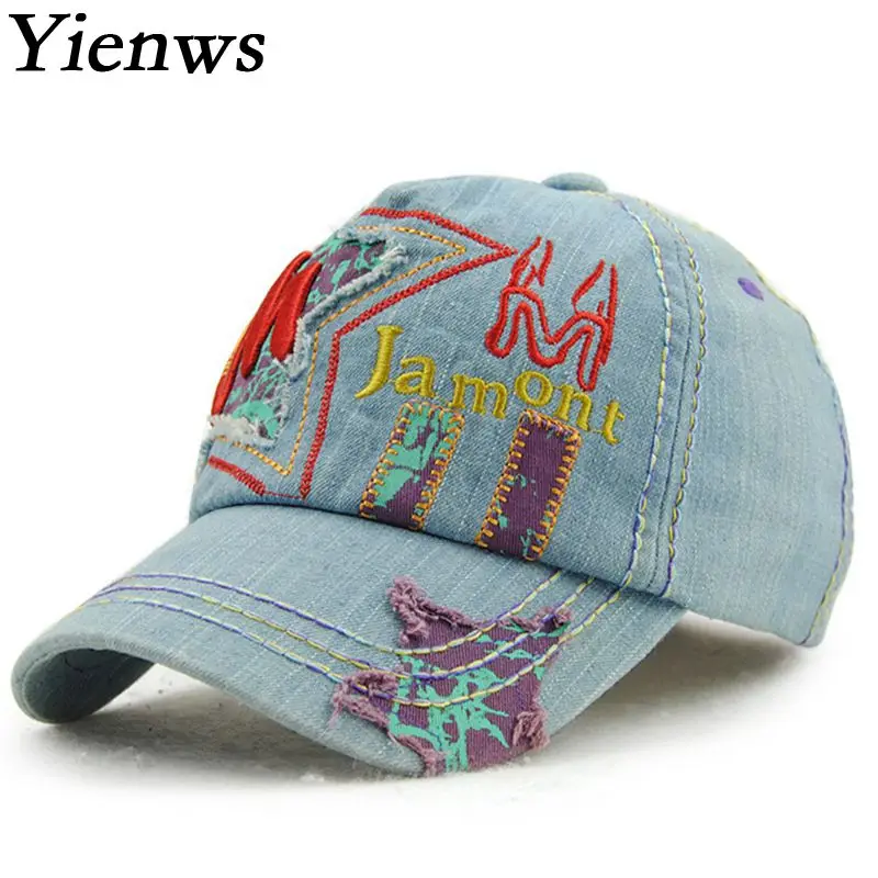 

Yienws Old Worn Vintage Jeans Baseball Cap For Boy Kpop Embroidery Bone Five Panel Casquette Baseball For Kids 2017 YIC497