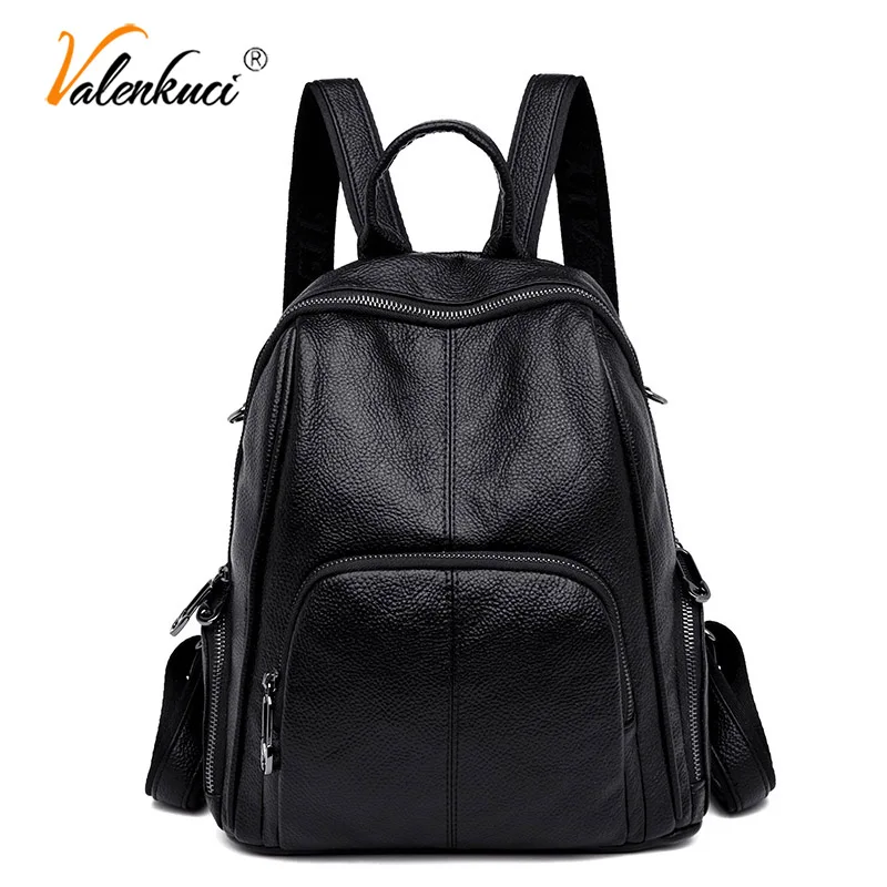

Valenkuci Leather Backpack Woman Back Pack Casual Travel Student School Laptop Bags Anti-theft Backpacks for Women Bag mochila