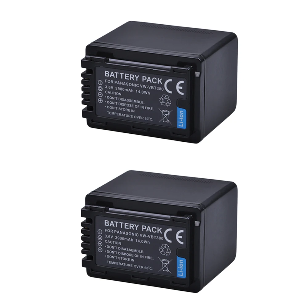 

2Pack 3900mAh VW-VBT380 VBT380 camera Battery For Panasonic HC-V800GK/808GK HC-V110, HC-V130,HC-V160,HC-V180,HC-V201,HC-V250,