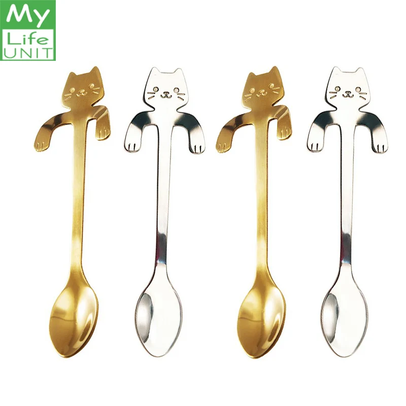 

MYLIFEUNIT Mini Cat Coffee Spoon Stainless Steel Creative Coffee Milk Ice Cream Spoons with Hanging Design
