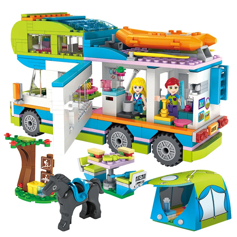 

534pcs Camping Car Camper Van Compatible Legoing Girls Friends Heart Lake Truck Model Building Block Set Toys For Children Gifts