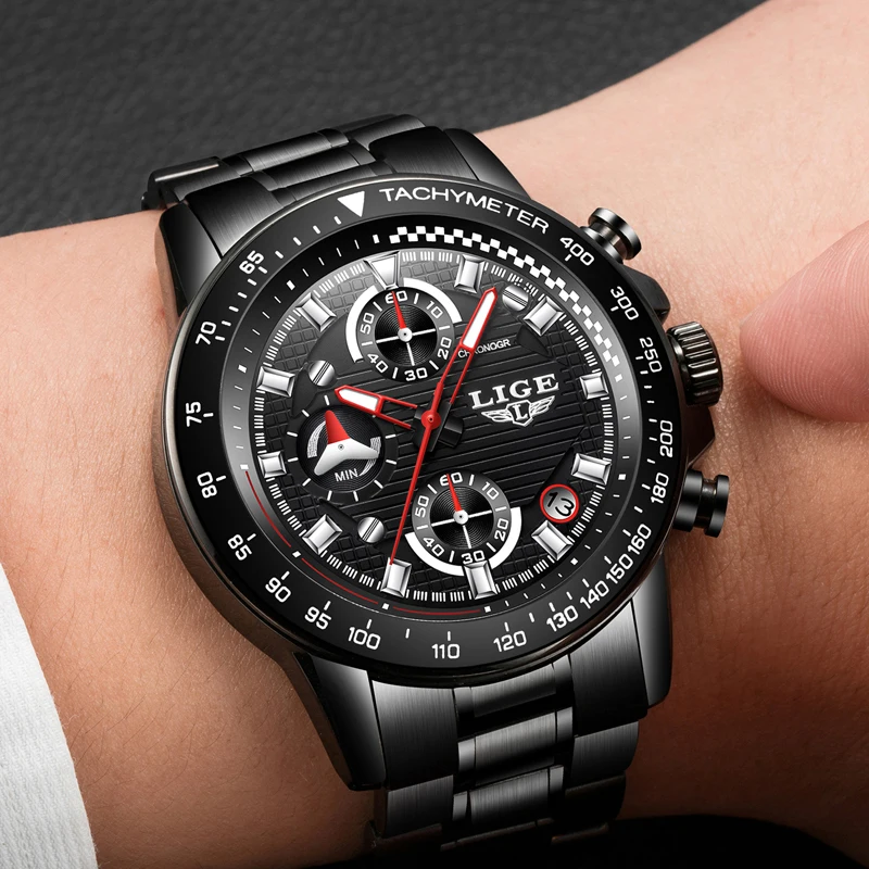 LIGE Mens Watches Top Brand Luxury Fashion Business Watch Men Sports Stainless Steel Waterproof Quartz Watch Relogio Masculino