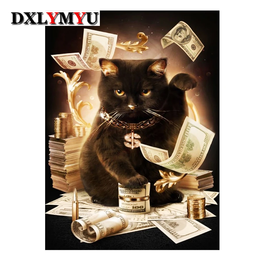 

3D DIY Full Diamond Embroidery,5D Diamond Painting Cross Stitch Animal,Diamond mosaic, Money Cat Picture,needlework,Crafts,