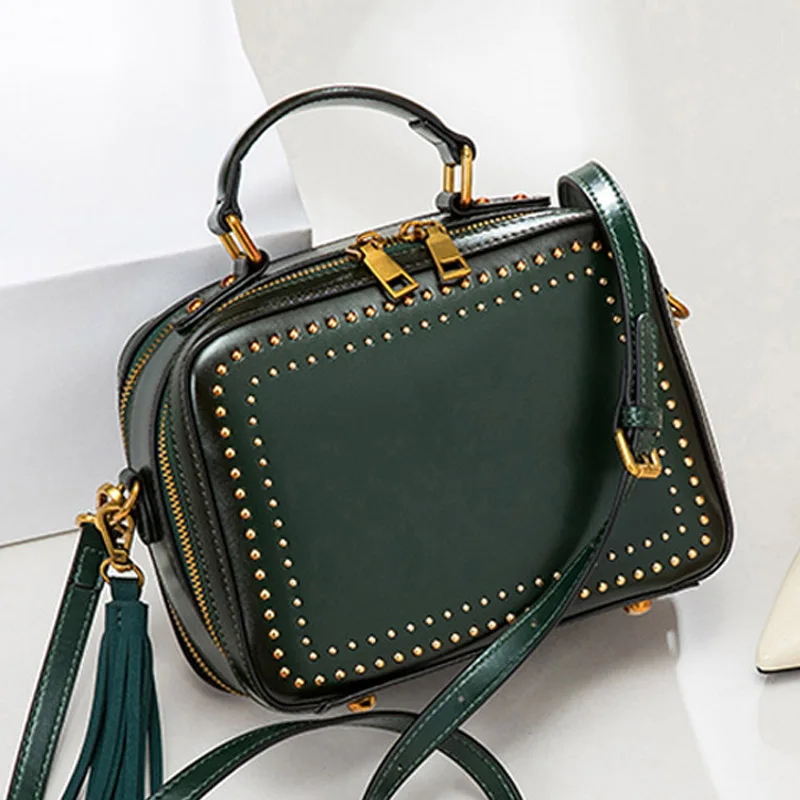 Женская сумка из натуральной кожи, роскошные брендовые дизайнерские сумки через плечо для женщин, женские кожаные сумки через плечо - Цвет: large green