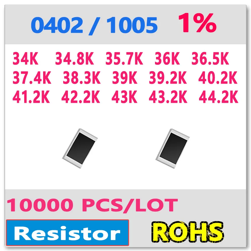 JASNPROSMA OHM 0402 F 1% 10000 шт 34K 34 8 K 35 7 36K 36 5 37 4 39K 38 3 39 2 40 41 43K 42 43 smd 44 2|smd 0402|smd 100smd |