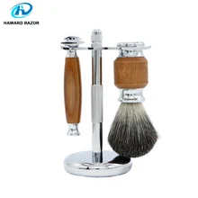 HAWARD Classic Double Edge Safety Razor With 100% Pure Badger Hair Shaving Brush Stainless Stand 1 Set