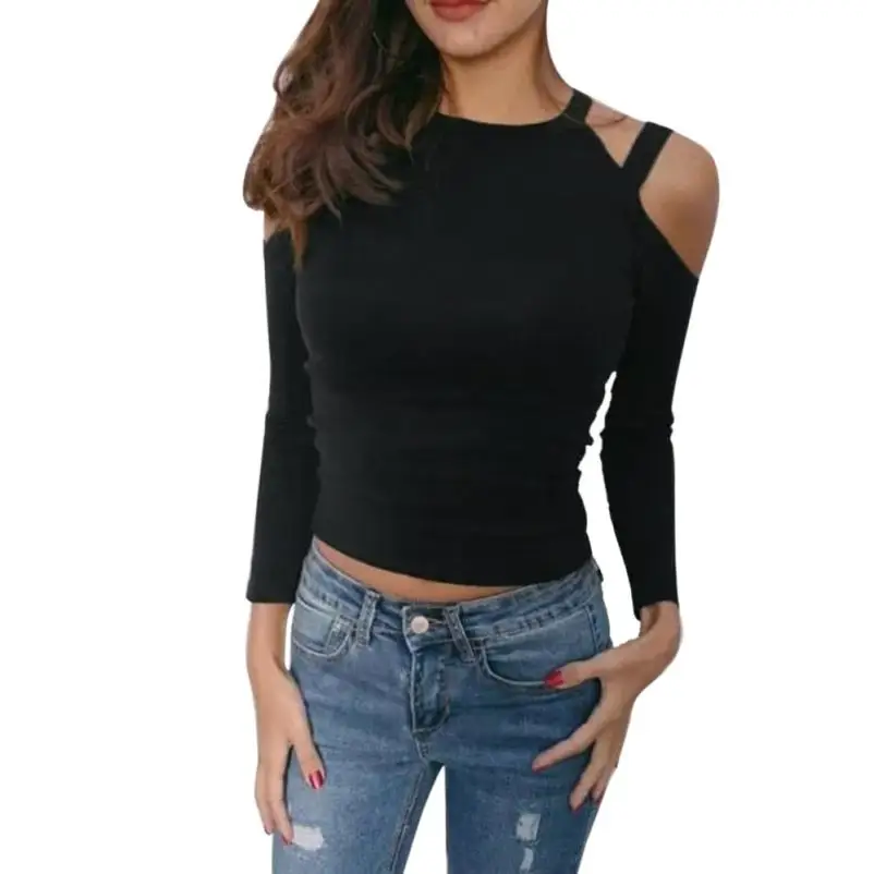 

CHAMSGEND Sexy Womens Long Sleeve O Neck Off The Shoulder Shirt Causal Tops Blouse Drop Shipping 1M5*