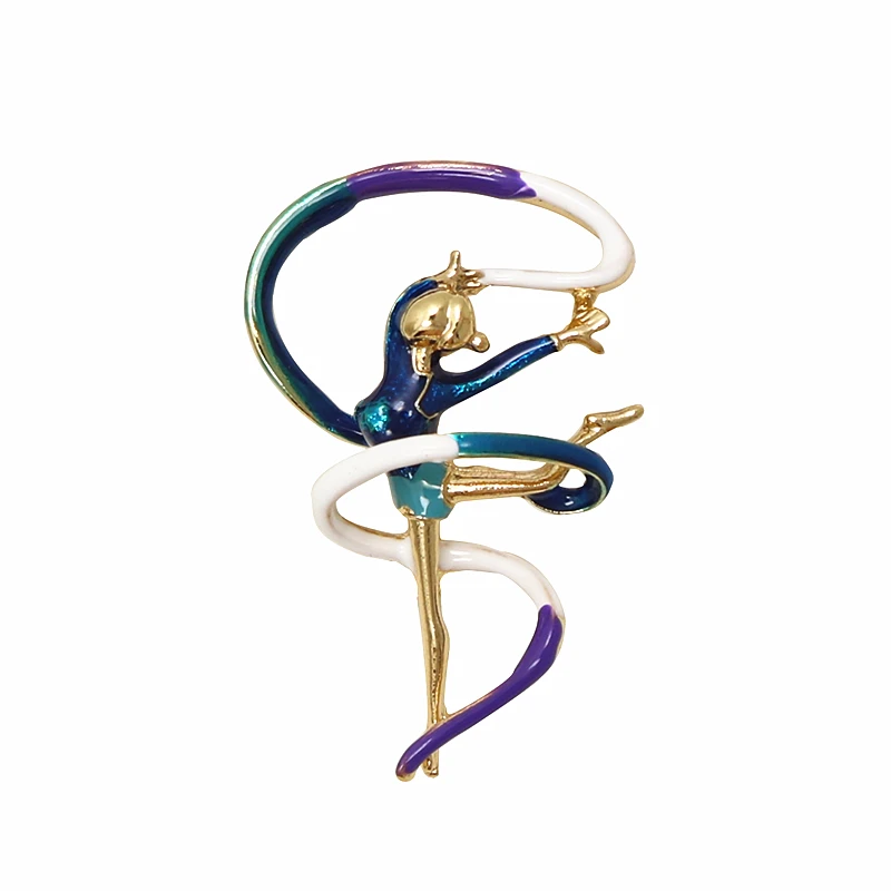 

OneckOha Colorful Enameled Rhythmic Gymnastics Brooches Russian Skating Ballet Girl Dancing Pin Russia Jewelry